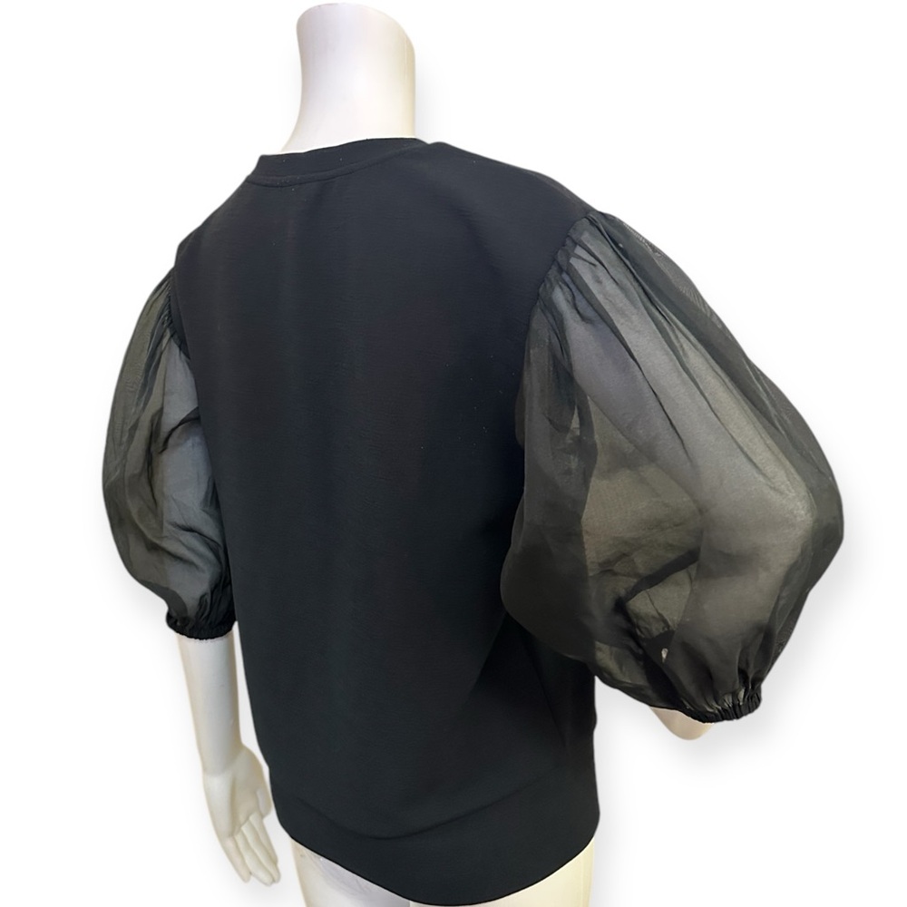 Organza Sleeve Mixed Media Top- Black - Picture 2 of 5